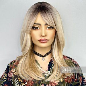 Honey Blonde Ombre Straight Long Bob Wig with Bangs | Her Wig Closet | Lyla
